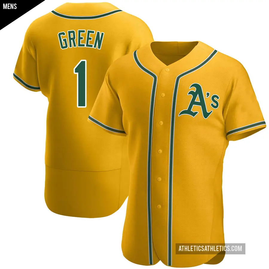 Men's Oakland Athletics ＃1 Dick Green Authentic Gold Alternate Jersey