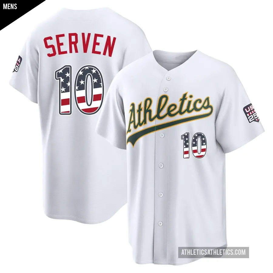 Men's Oakland Athletics ＃10 Brian Serven Limited White USA 250 Fourth Of July Home Stadium Jersey