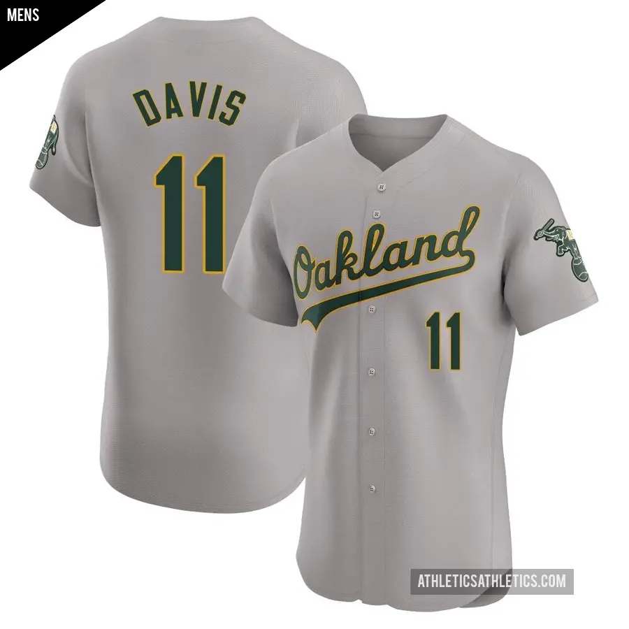 Men's Oakland Athletics ＃11 Khris Davis Elite Gray Road Jersey