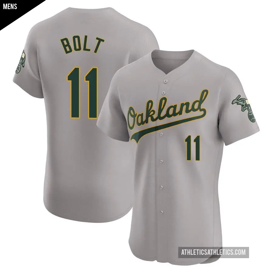 Men's Oakland Athletics ＃11 Skye Bolt Elite Gray Road Jersey