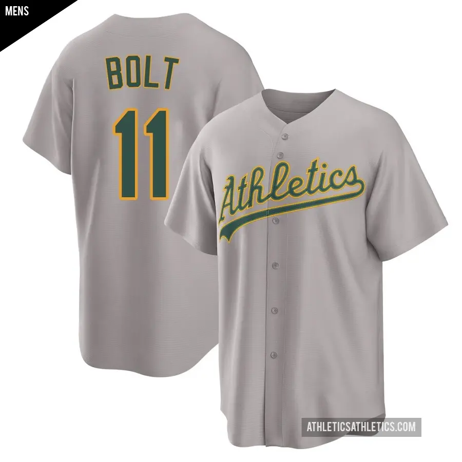 Men's Oakland Athletics ＃11 Skye Bolt Replica Gray Away 2.0 Jersey