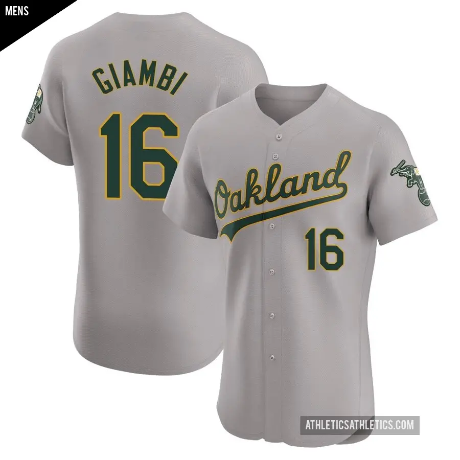Men's Oakland Athletics ＃16 Jason Giambi Elite Gray Road Jersey