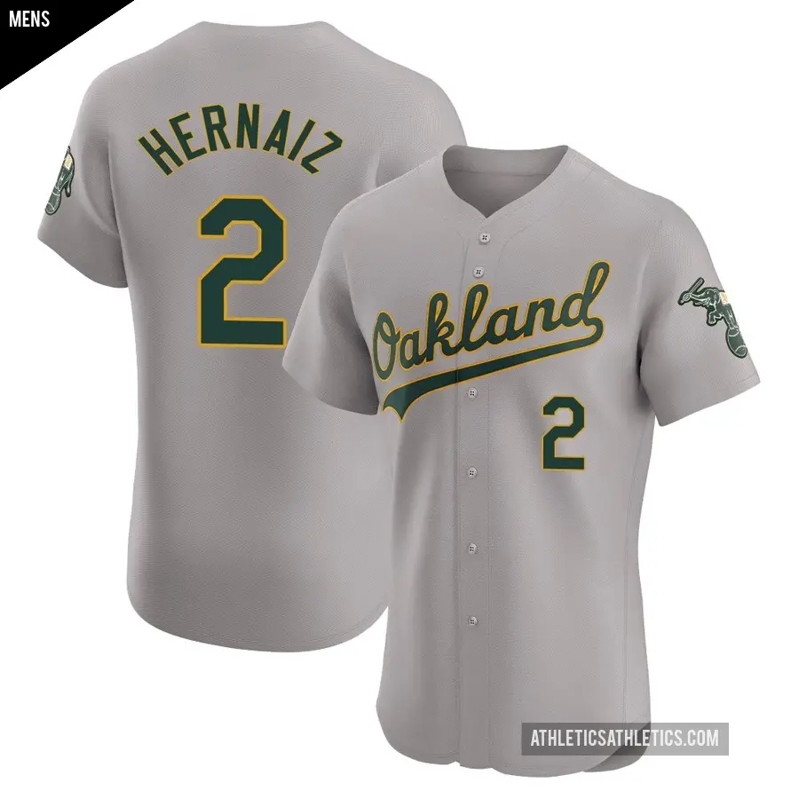 Men's Oakland Athletics ＃2 Darell Hernaiz Elite Gray Road Jersey