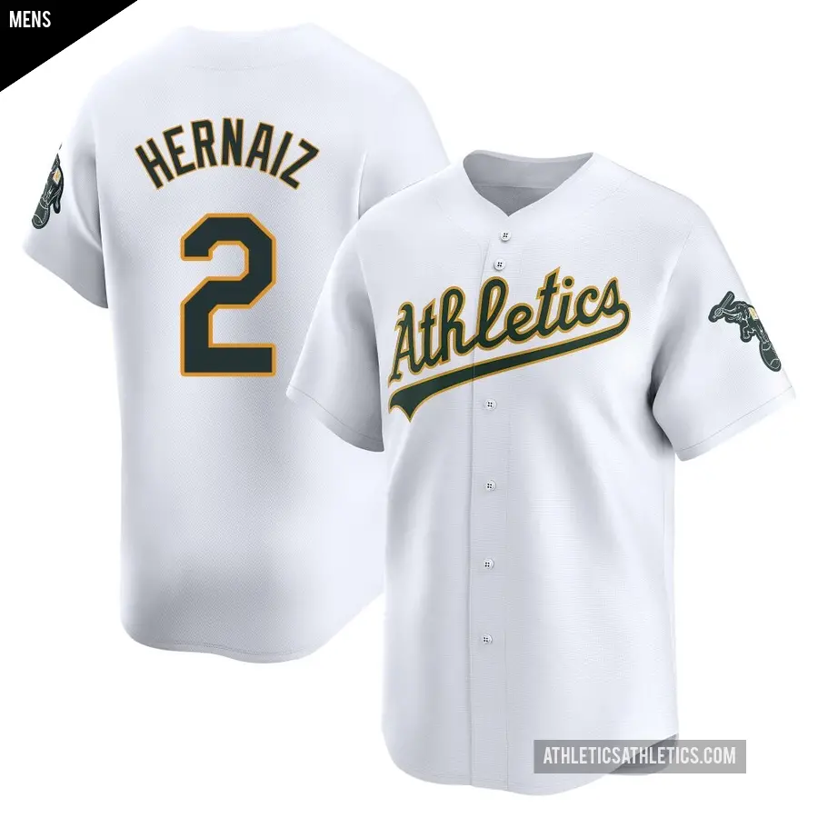 Men's Oakland Athletics ＃2 Darell Hernaiz Limited White Home Jersey