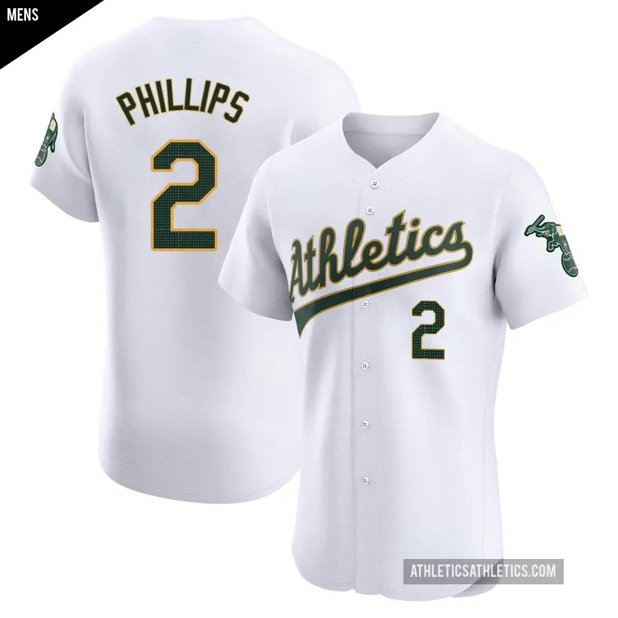 Men's Oakland Athletics ＃2 Tony Phillips Elite White Home Jersey