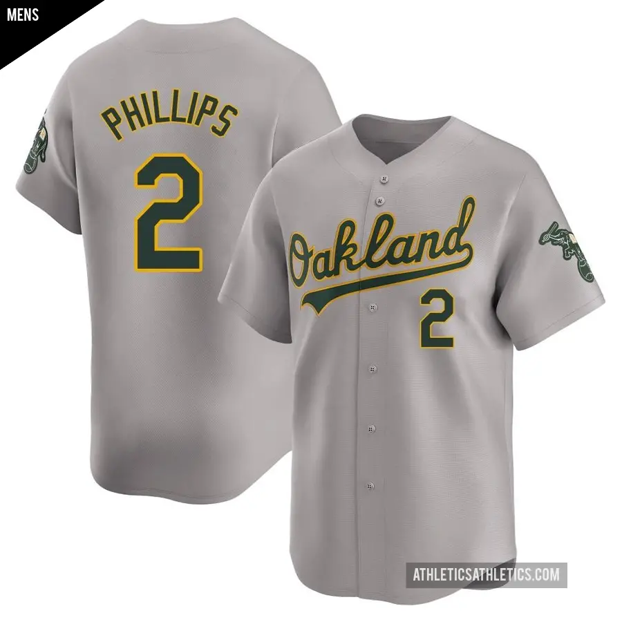 Men's Oakland Athletics ＃2 Tony Phillips Limited Gray Away Jersey