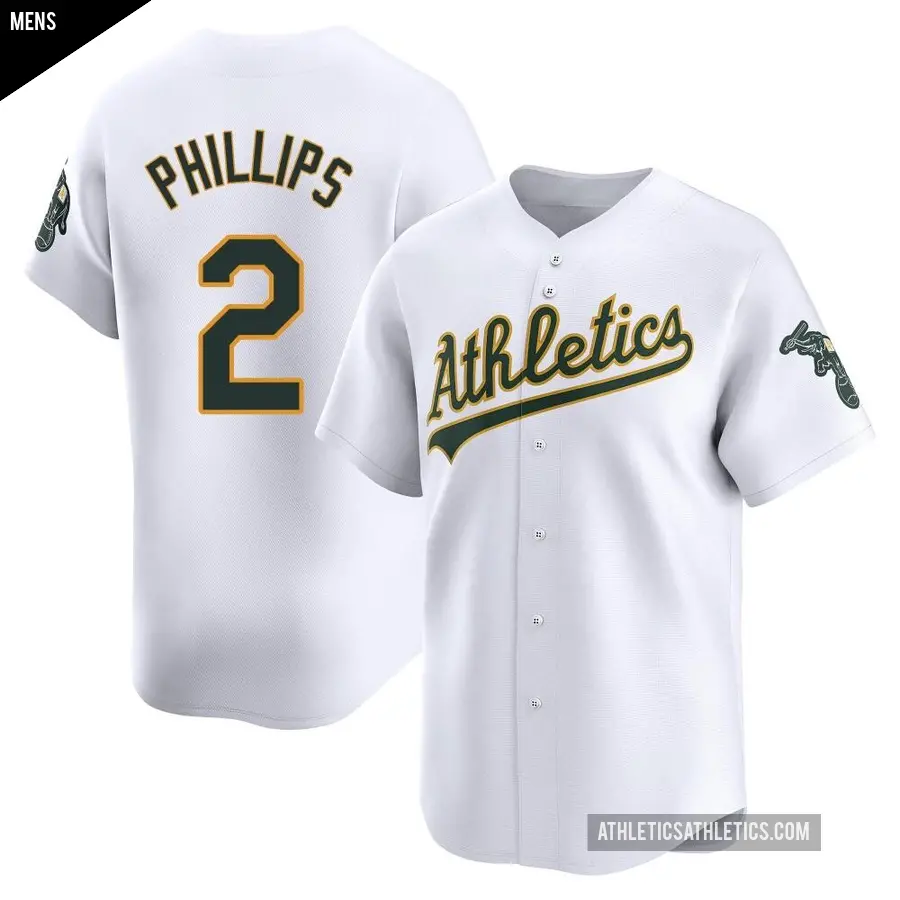 Men's Oakland Athletics ＃2 Tony Phillips Limited White Home Jersey