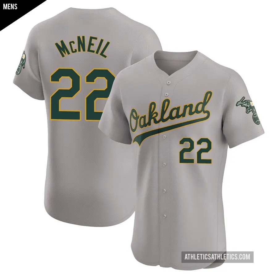 Men's Oakland Athletics ＃22 Jeff McNeil Elite Gray Road Jersey