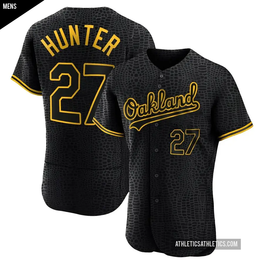 Men's Oakland Athletics ＃27 Catfish Hunter Authentic Black Snake Skin City Jersey