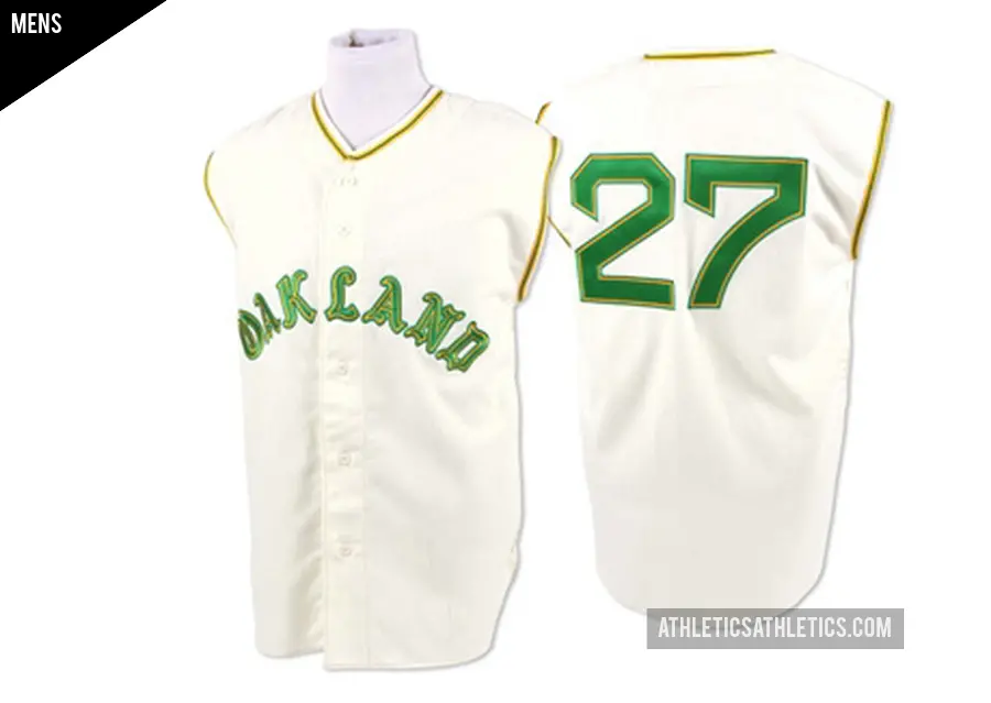 Men's Oakland Athletics ＃27 Catfish Hunter Authentic Cream 1968 Throwback Jersey