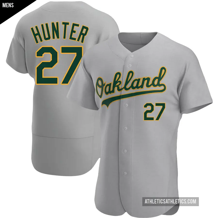 Men's Oakland Athletics ＃27 Catfish Hunter Authentic Gray Road Jersey