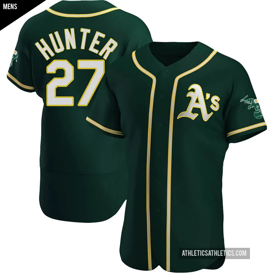 Men's Oakland Athletics ＃27 Catfish Hunter Authentic Green Alternate Jersey