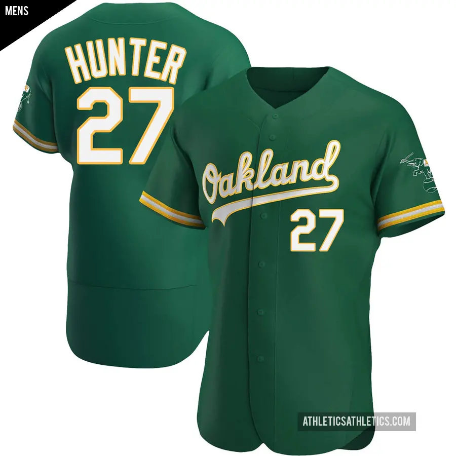 Men's Oakland Athletics ＃27 Catfish Hunter Authentic Green Kelly Alternate Jersey