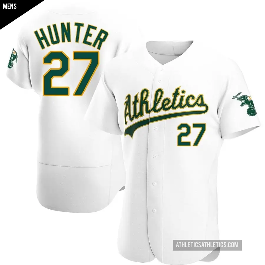 Men's Oakland Athletics ＃27 Catfish Hunter Authentic White Home Jersey