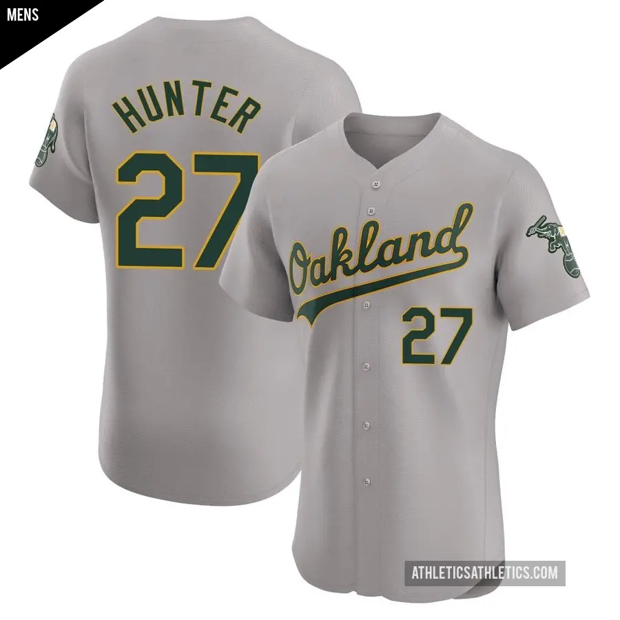 Men's Oakland Athletics ＃27 Catfish Hunter Elite Gray Road Jersey