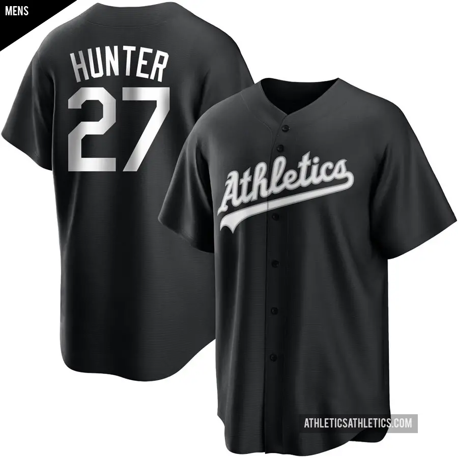 Men's Oakland Athletics ＃27 Catfish Hunter Replica Black/White Jersey