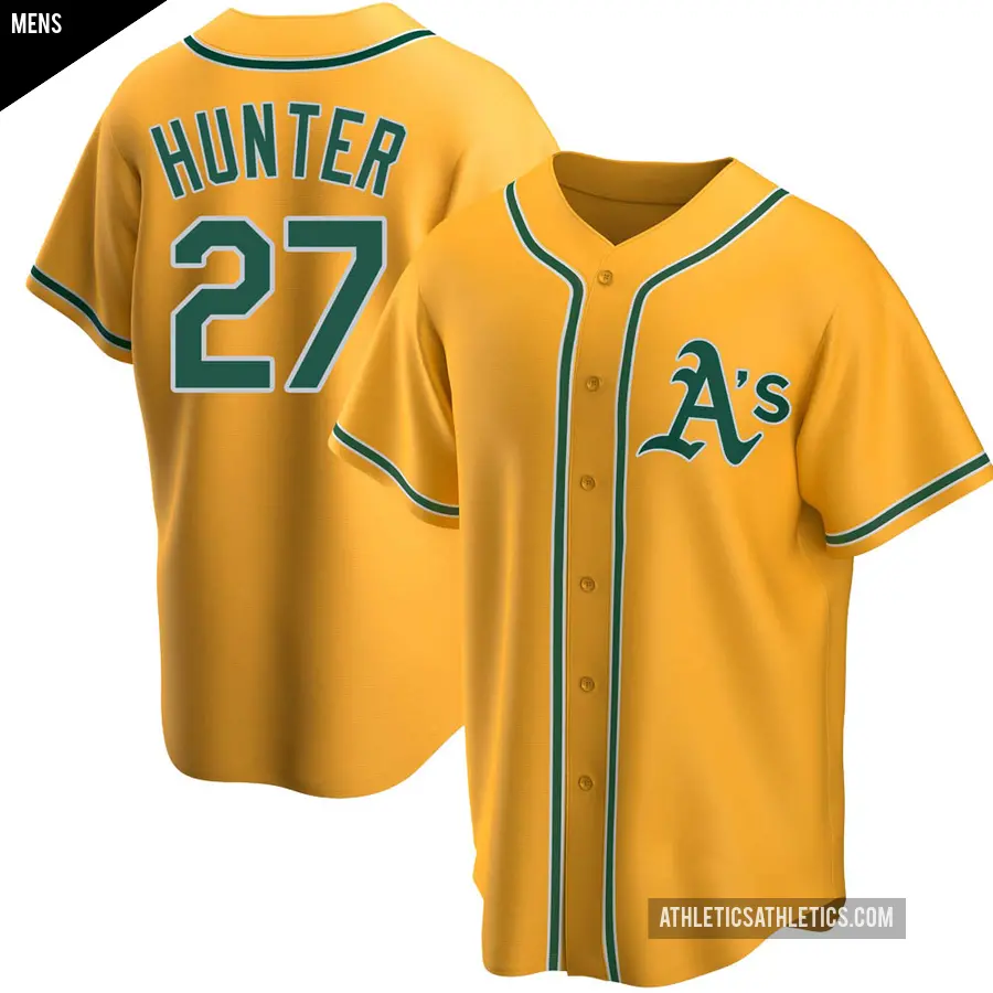 Men's Oakland Athletics ＃27 Catfish Hunter Replica Gold Alternate Jersey