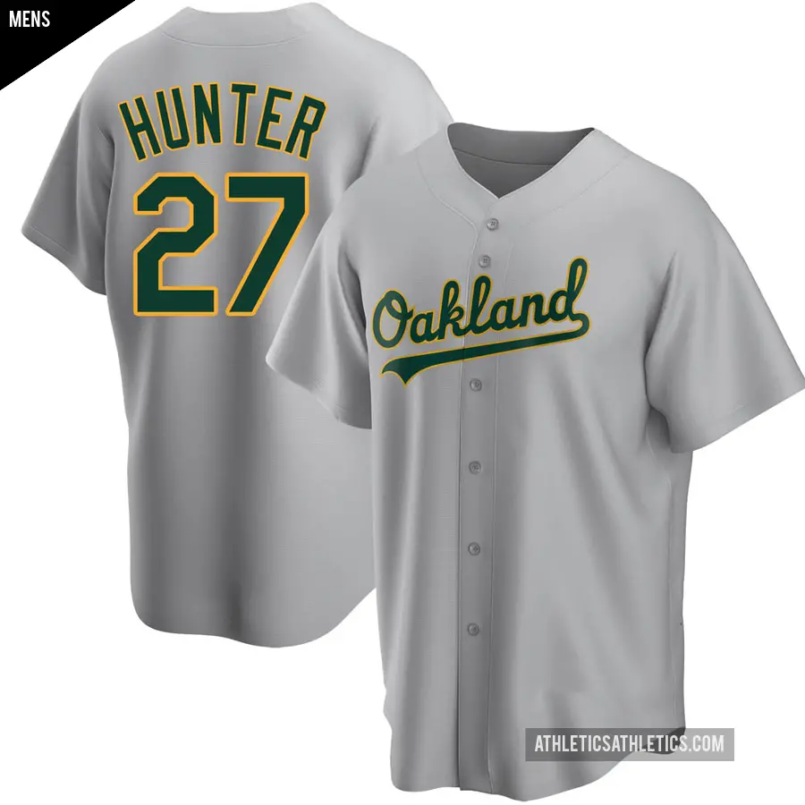 Men's Oakland Athletics ＃27 Catfish Hunter Replica Gray Road Jersey