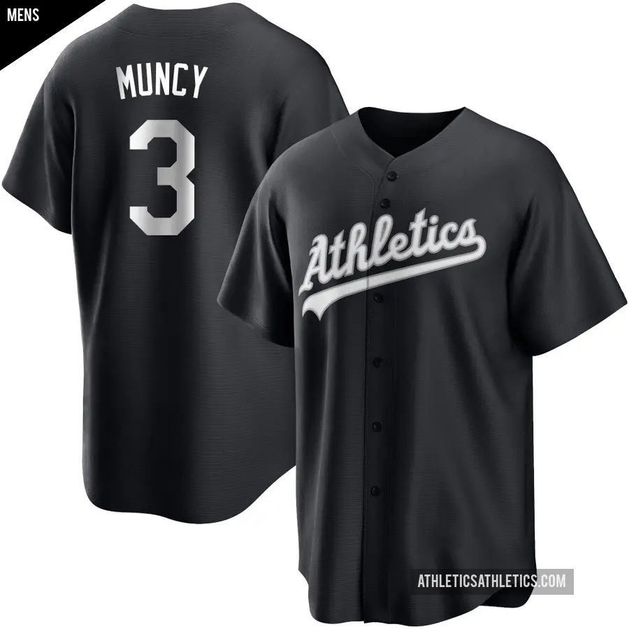 Men's Oakland Athletics ＃3 Max Muncy Replica Black/White Jersey