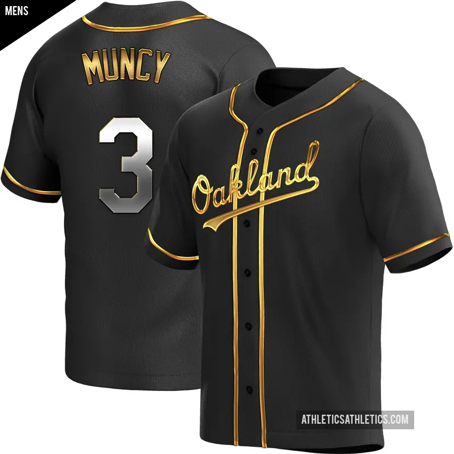 Men's Oakland Athletics ＃3 Max Muncy Replica Gold Black en Alternate Jersey