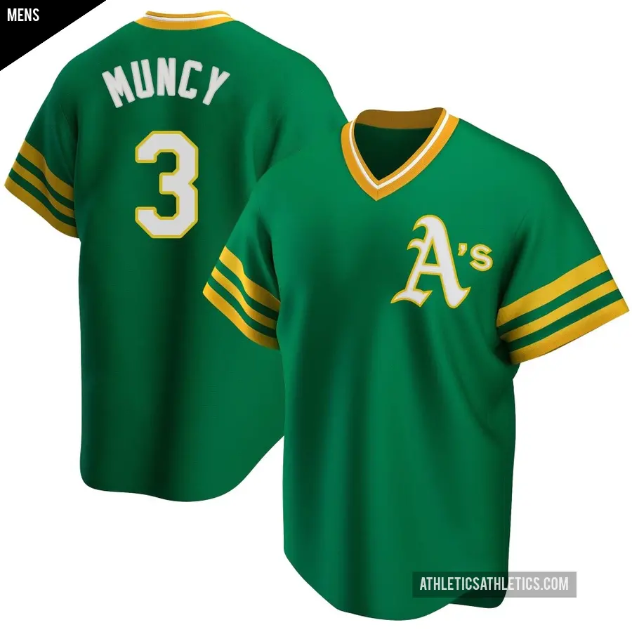 Men's Oakland Athletics ＃3 Max Muncy Replica Green R Kelly Road Cooperstown Collection Jersey