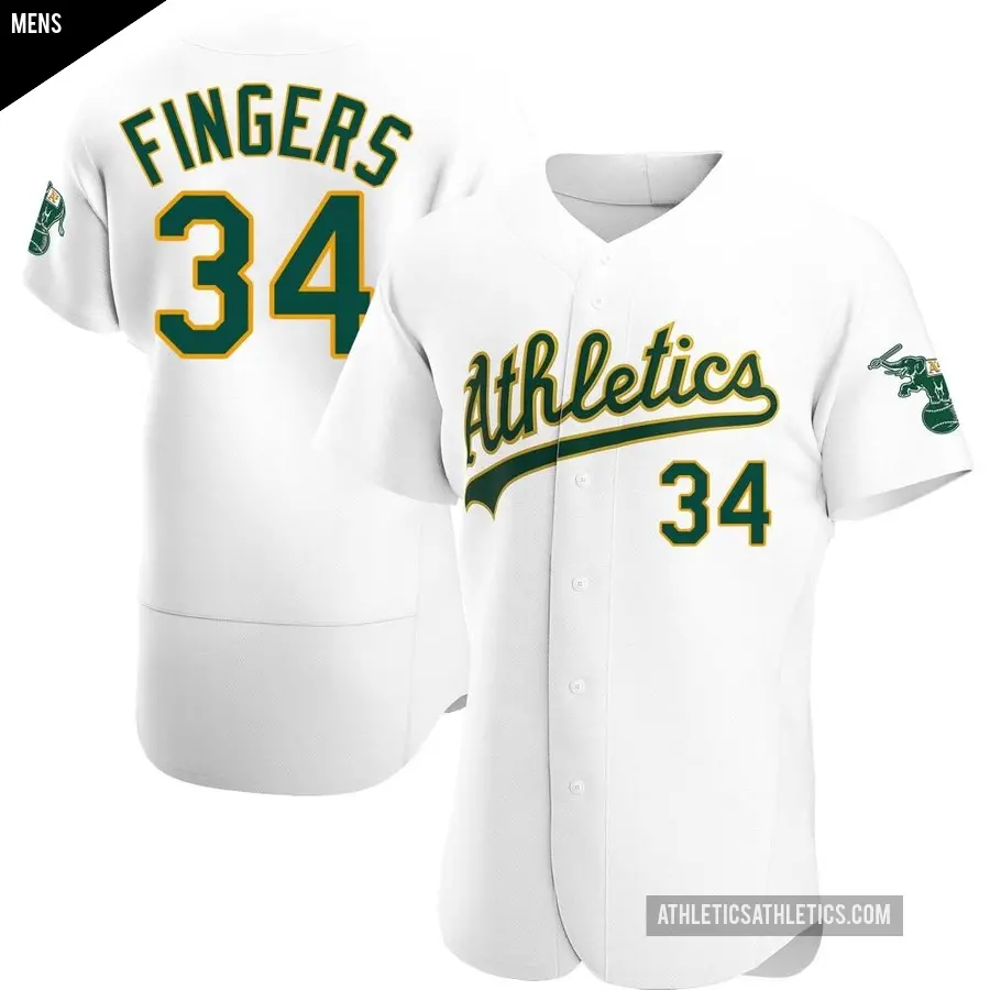 Men's Oakland Athletics ＃34 Rollie Fingers Authentic White Home Jersey