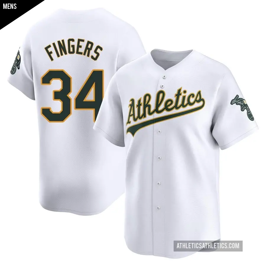 Men's Oakland Athletics ＃34 Rollie Fingers Limited White Home Jersey