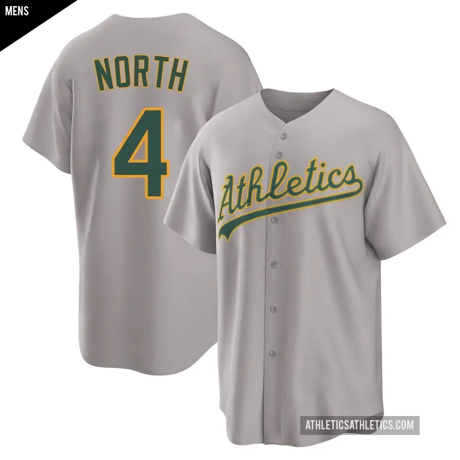 Men's Oakland Athletics ＃4 Billy North Replica Gray Away 2.0 Jersey