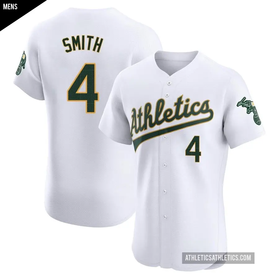 Men's Oakland Athletics ＃4 Kevin Smith Elite White Home Jersey