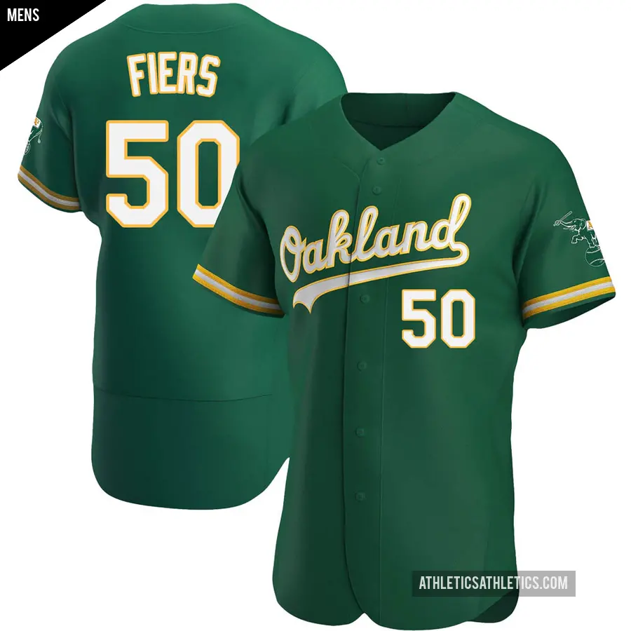 Men's Oakland Athletics ＃50 Mike Fiers Authentic Green Kelly Alternate Jersey