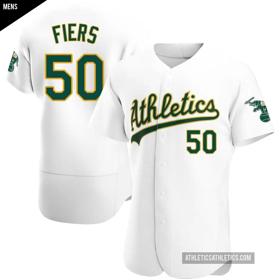 Men's Oakland Athletics ＃50 Mike Fiers Authentic White Home Jersey