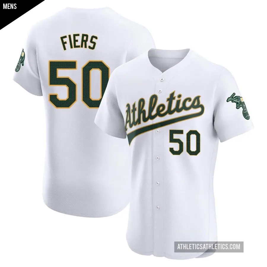 Men's Oakland Athletics ＃50 Mike Fiers Elite White Home Jersey