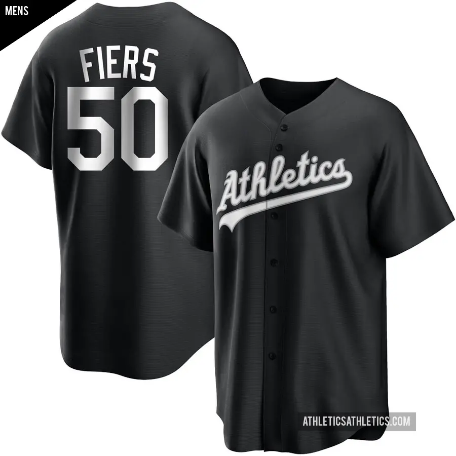 Men's Oakland Athletics ＃50 Mike Fiers Replica Black/White Jersey