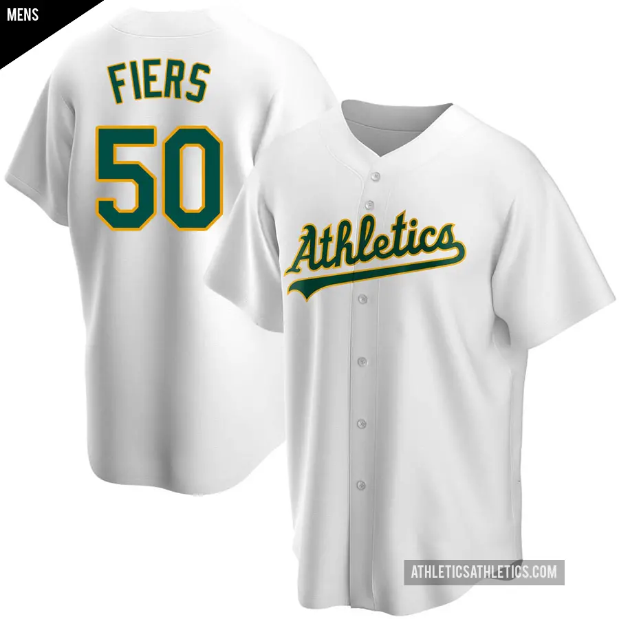 Men's Oakland Athletics ＃50 Mike Fiers Replica White Home Jersey