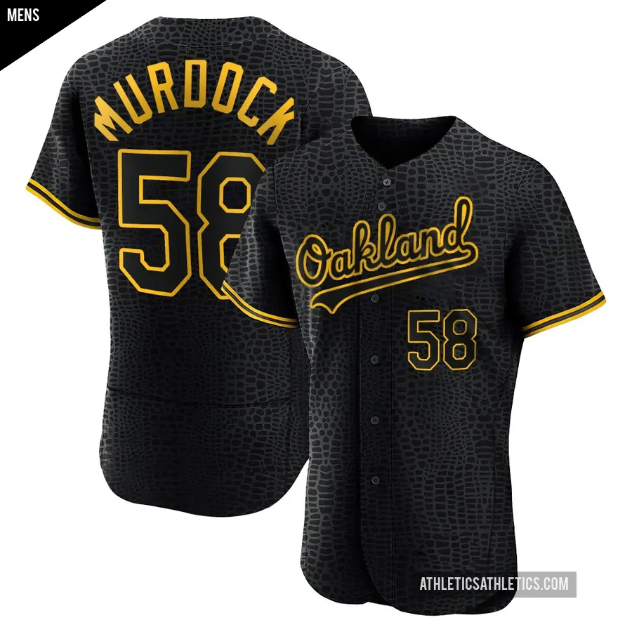 Men's Oakland Athletics ＃58 Noah Murdock Authentic Black Snake Skin City Jersey