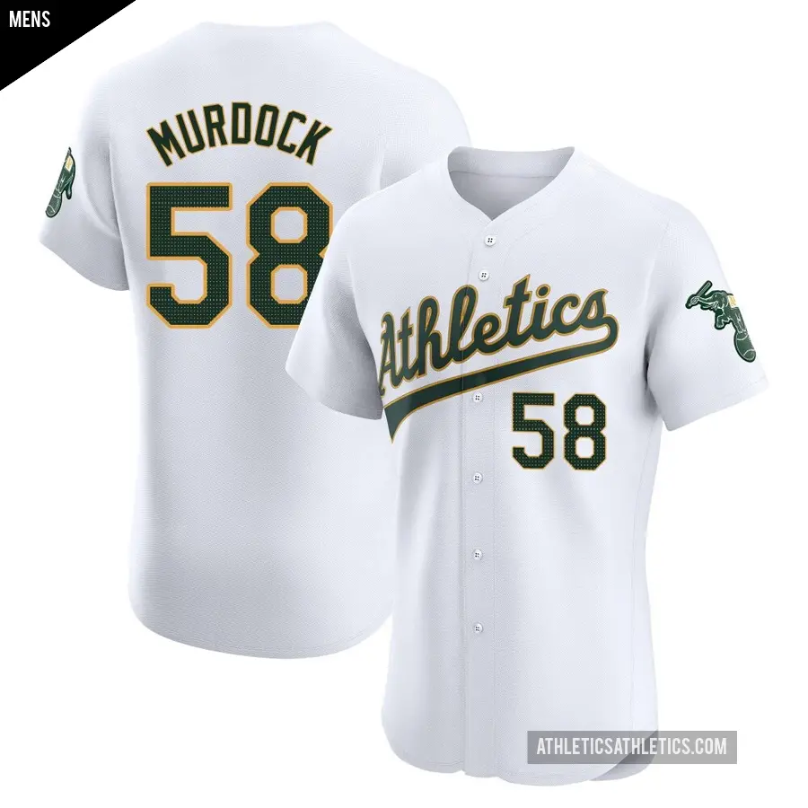 Men's Oakland Athletics ＃58 Noah Murdock Elite White Home Jersey