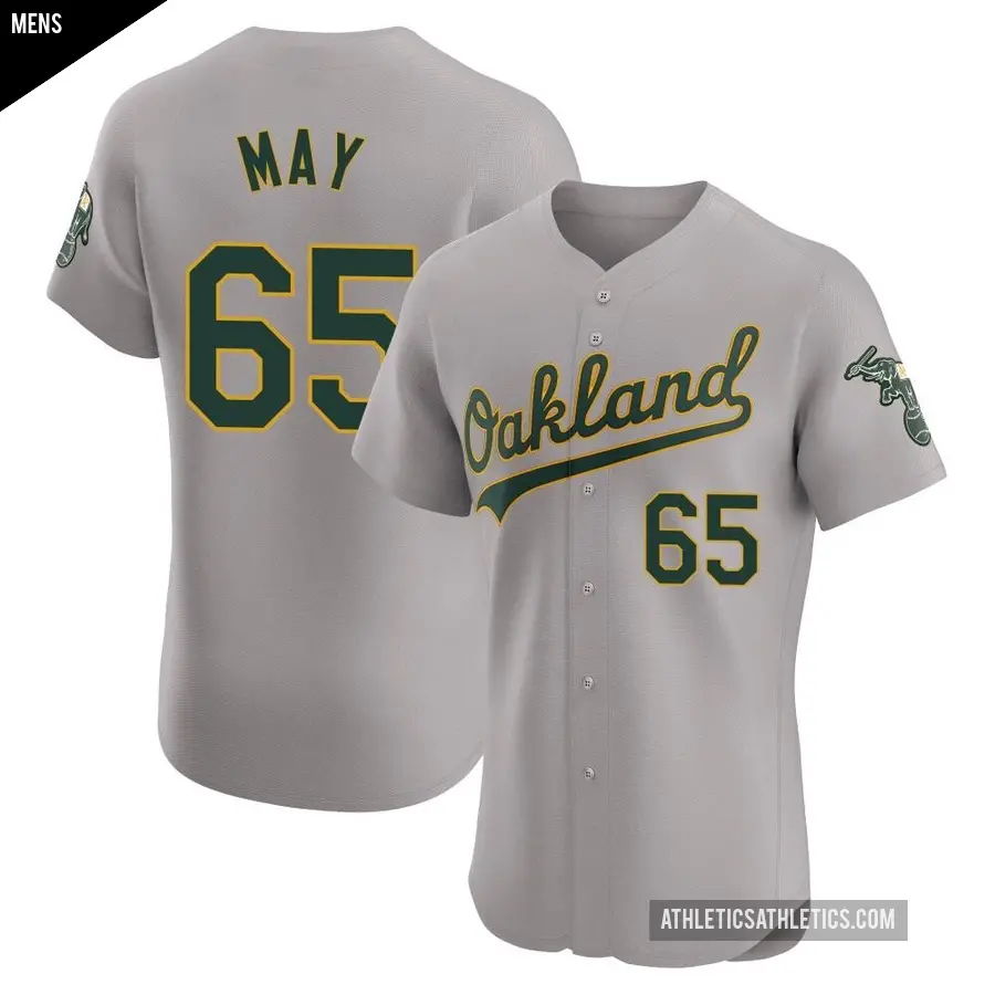 Men's Oakland Athletics ＃65 Trevor May Elite Gray Road Jersey