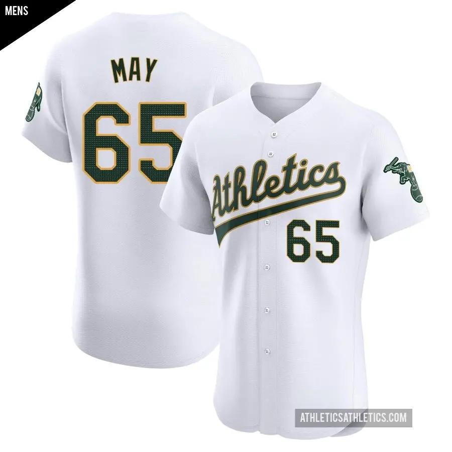 Men's Oakland Athletics ＃65 Trevor May Elite White Home Jersey