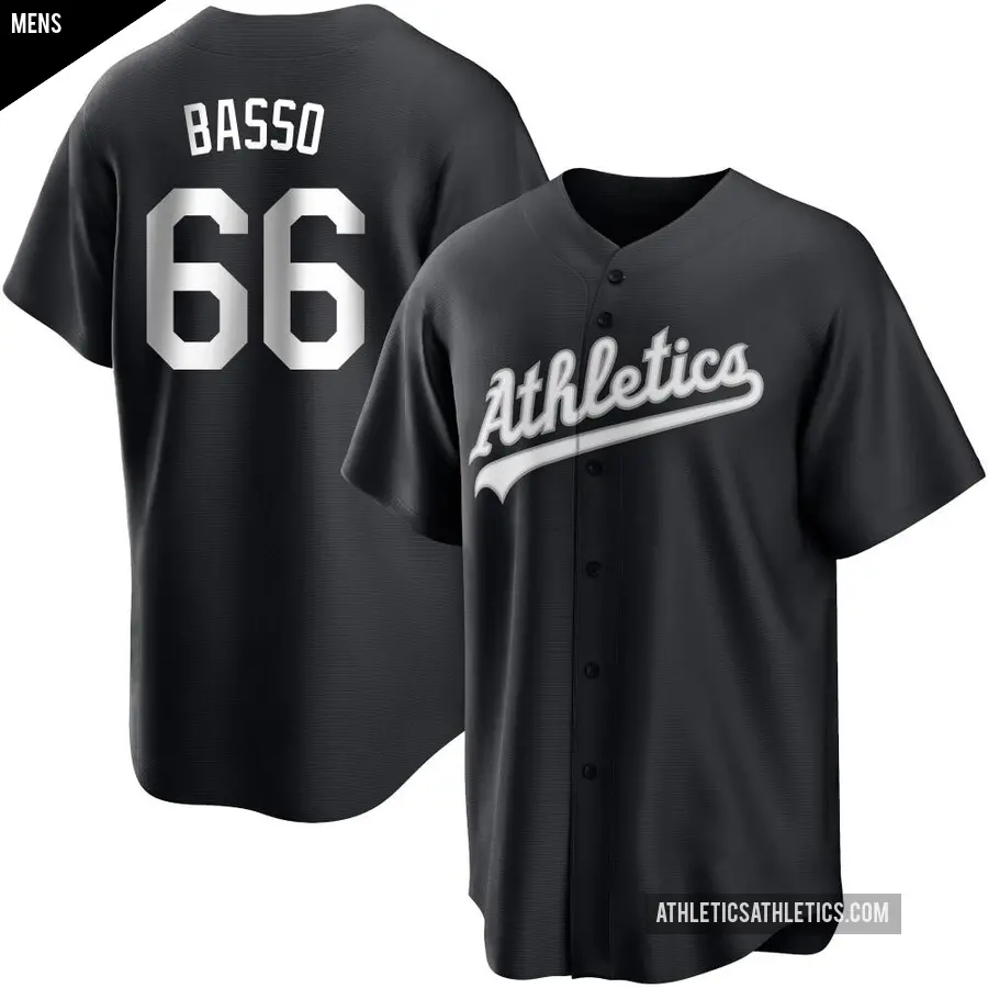 Men's Oakland Athletics ＃66 Brady Basso Replica Black/White Jersey