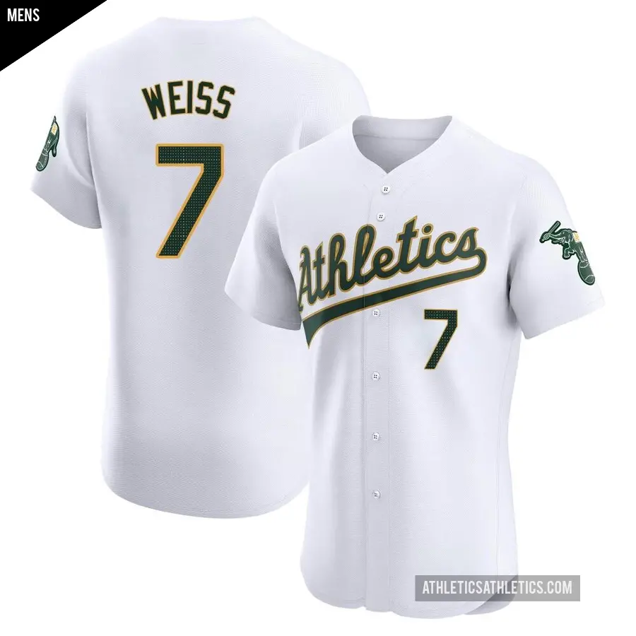 Men's Oakland Athletics ＃7 Walt Weiss Elite White Home Jersey