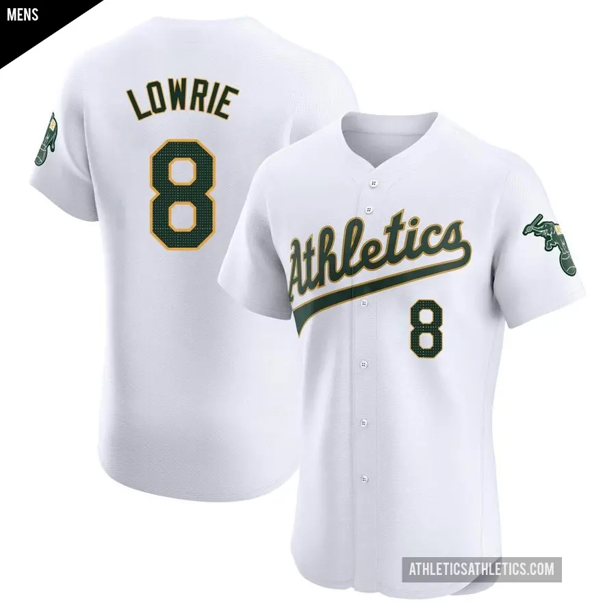 Men's Oakland Athletics ＃8 Jed Lowrie Elite White Home Jersey