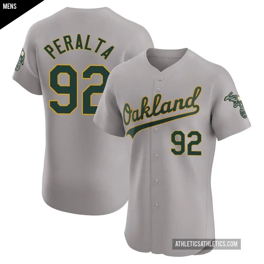 Men's Oakland Athletics ＃92 Elvis Peralta Elite Gray Road Jersey