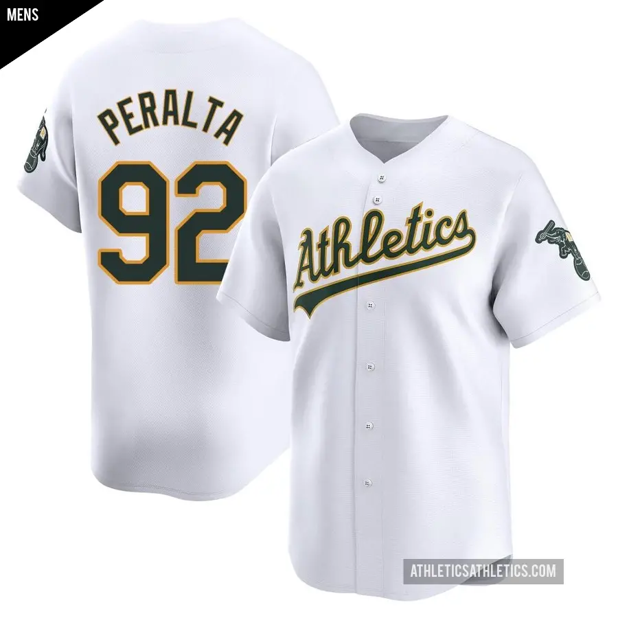 Men's Oakland Athletics ＃92 Elvis Peralta Limited White Home Jersey