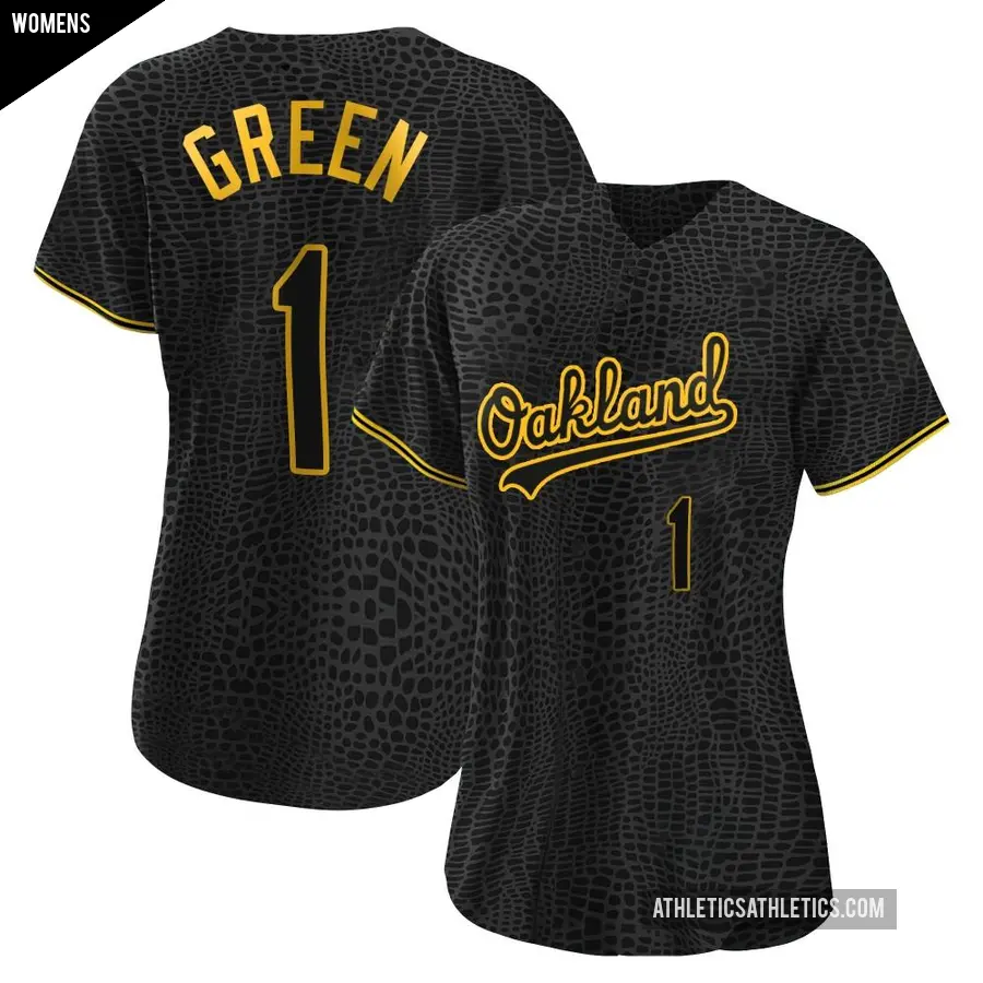 Women's Oakland Athletics ＃1 Dick Green Authentic Green Black Snake Skin City Jersey