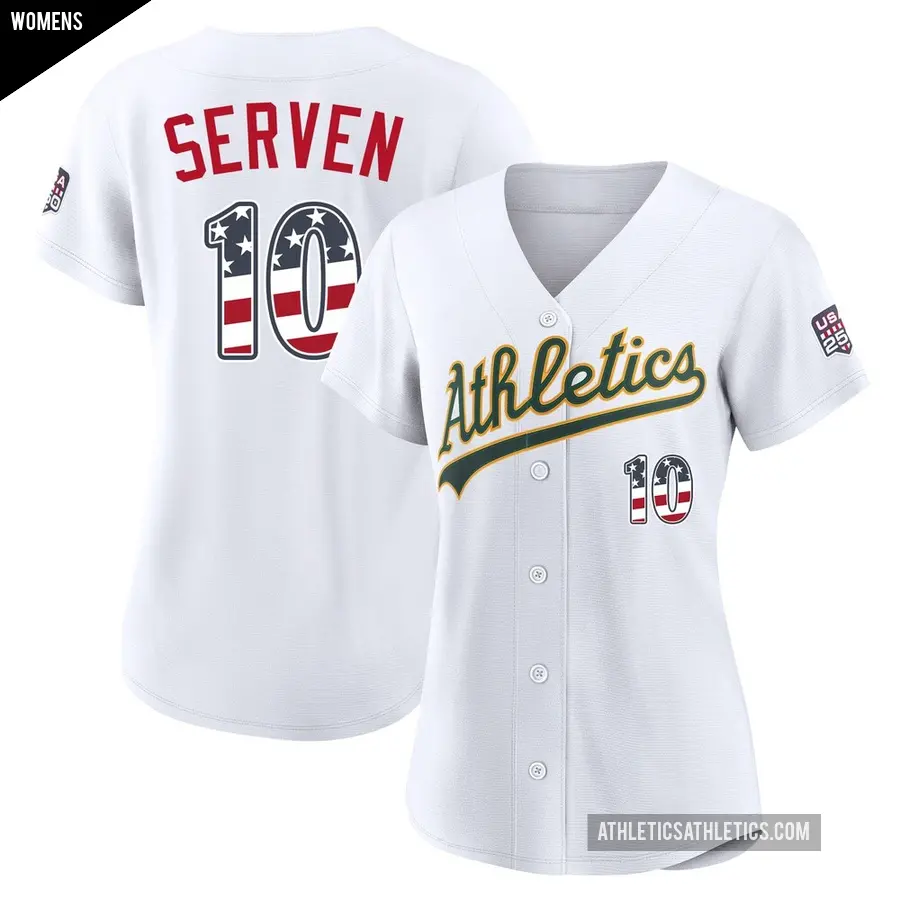 Women's Oakland Athletics ＃10 Brian Serven Limited White USA 250 Fourth Of July Home Stadium Jersey