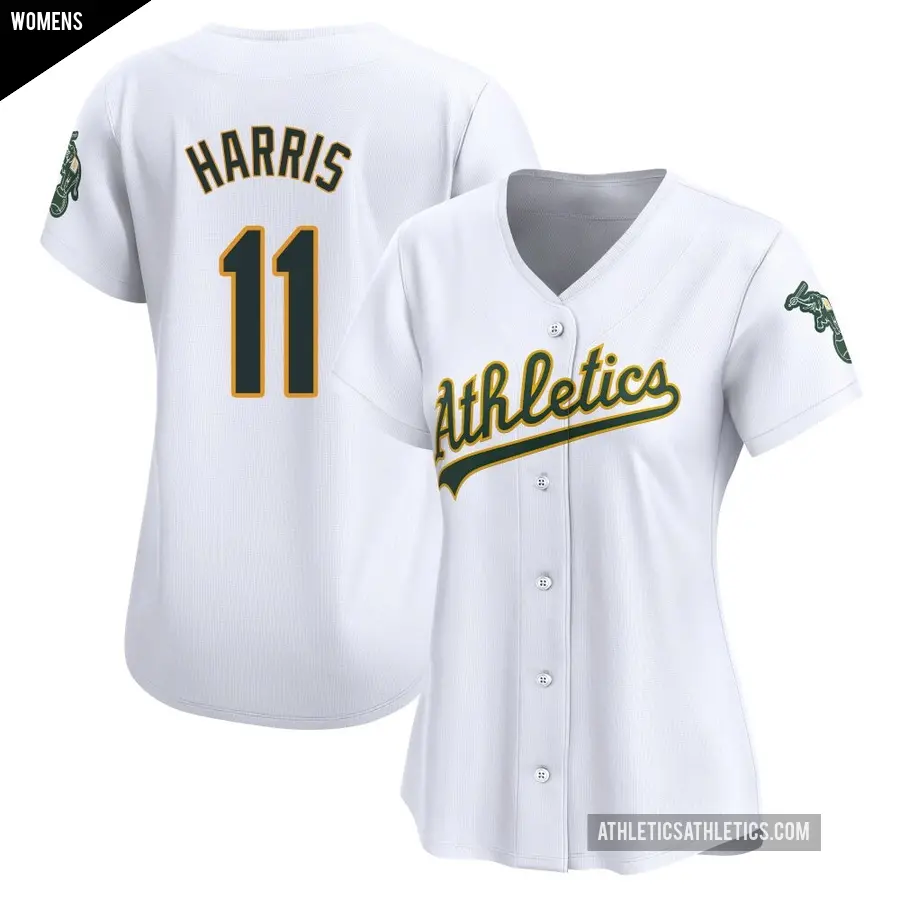 Women's Oakland Athletics ＃11 Brett Harris Limited White Home Jersey