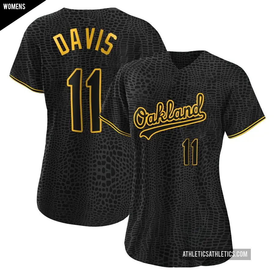 Women's Oakland Athletics ＃11 Khris Davis Authentic Black Snake Skin City Jersey