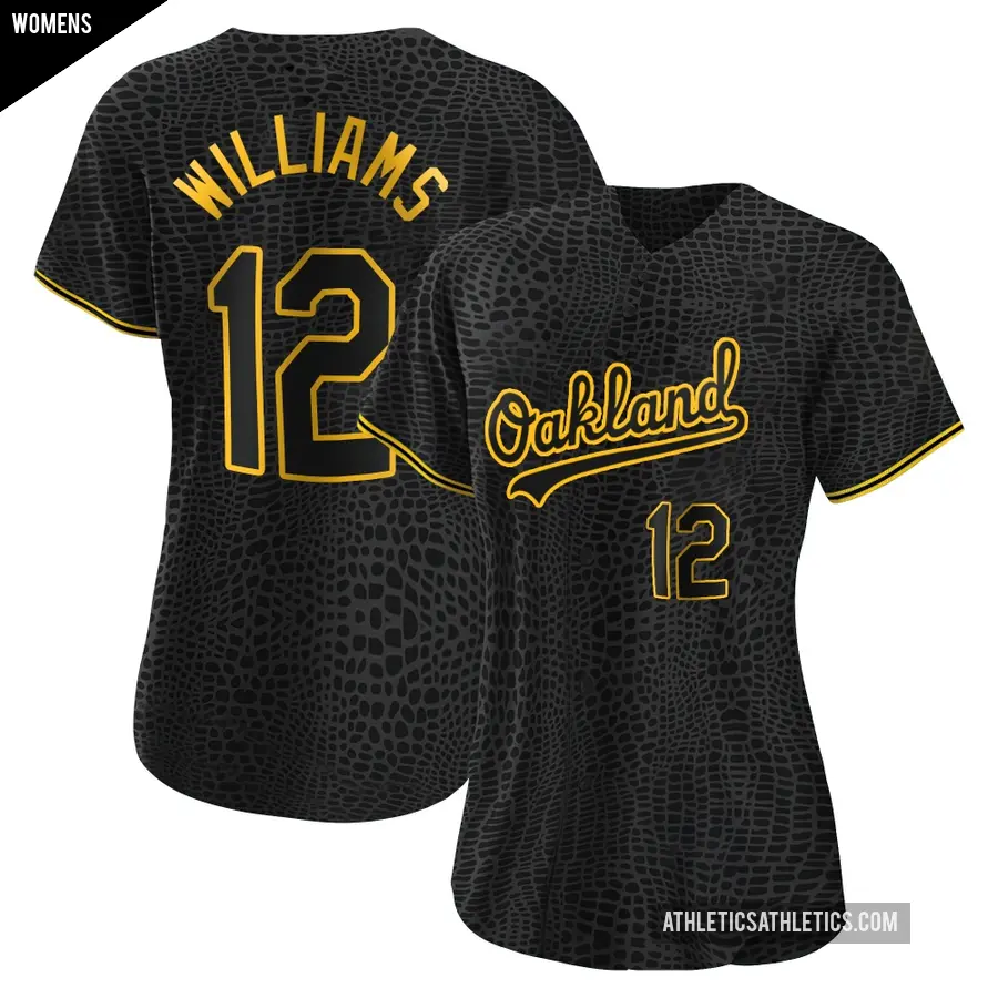 Women's Oakland Athletics ＃12 Alika Williams Authentic Black Snake Skin City Jersey
