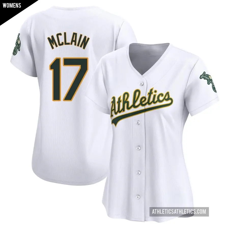 Women's Oakland Athletics ＃17 Denny Mclain Limited White Home Jersey