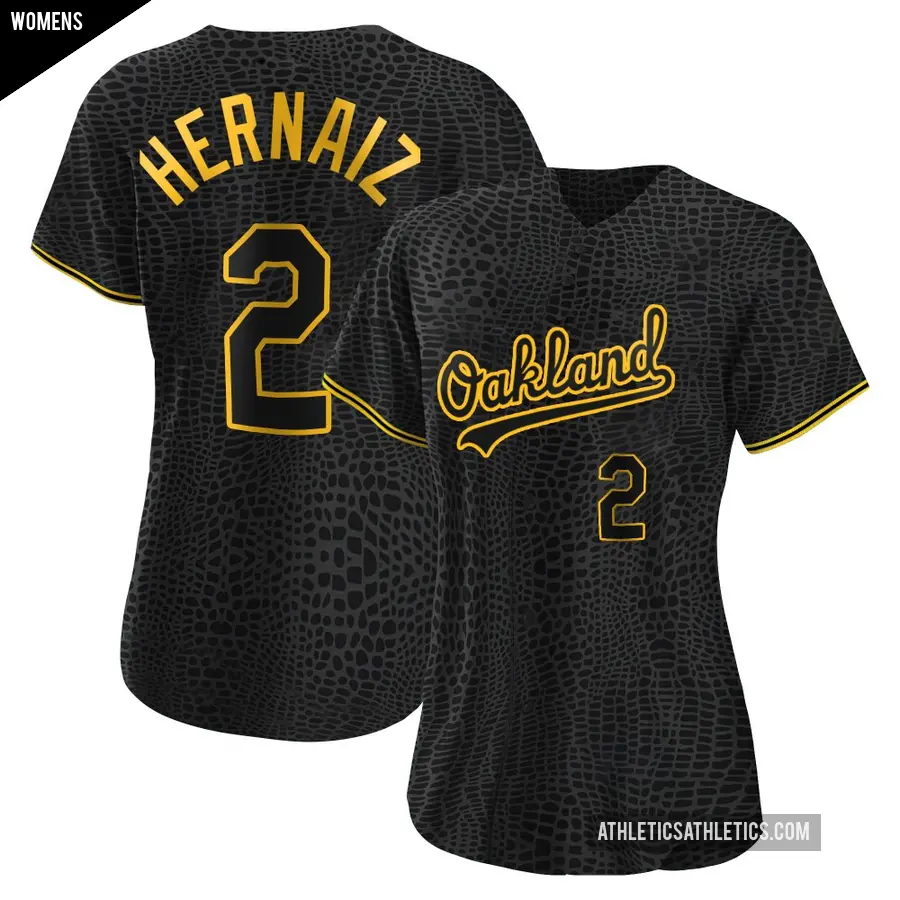 Women's Oakland Athletics ＃2 Darell Hernaiz Authentic Black Snake Skin City Jersey